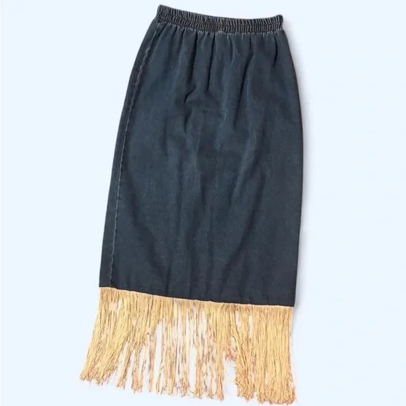 VTG Wanted by Beads 3-Pc Denim Set - Large - Fringe & Lace - Western Boho - Picture 3 of 8